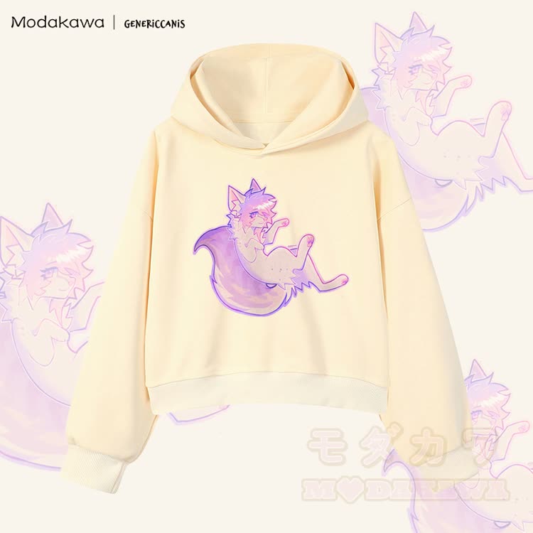 MODAKAWA X genericcanis Fox Graphic Cropped Cotton Hoodie - Apricot - 3XL - image 2