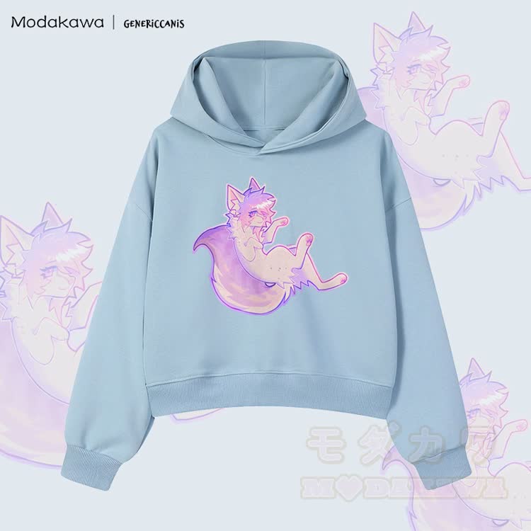 MODAKAWA X genericcanis Fox Graphic Cropped Cotton Hoodie - Blue - 3XL - image 1