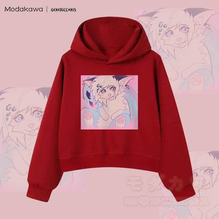 MODAKAWA X genericcanis Tongue Out Fox Graphic Cropped Cotton Hoodie - Red - 3XL - image 2