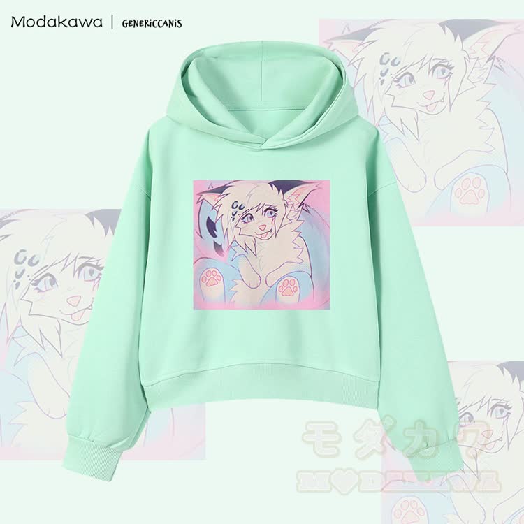 MODAKAWA X genericcanis Tongue Out Fox Graphic Cropped Cotton Hoodie - Green - 3XL - image 1