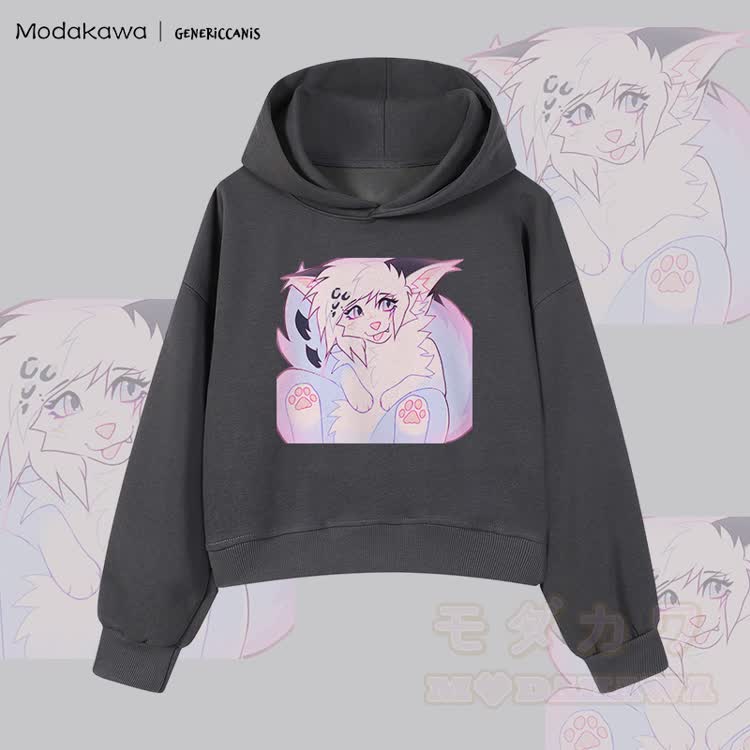 MODAKAWA X genericcanis Fox Character Graphic Cropped Cotton Hoodie - Grey - 3XL - image 1
