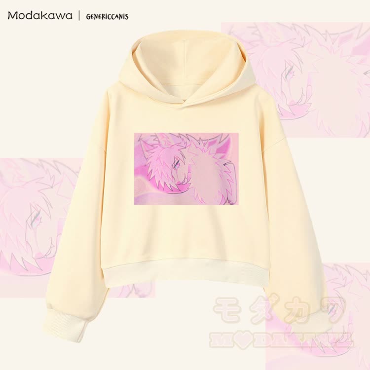 MODAKAWA X genericcanis Character Fox Graphic Cropped Cotton Hoodie - Apricot - 3XL - image 1
