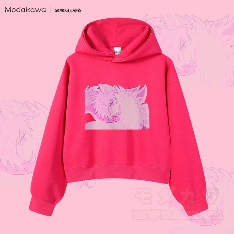 MODAKAWA X genericcanis Fox Graphic Cropped Cotton Hoodie - Rose Red - 3XL - image 2