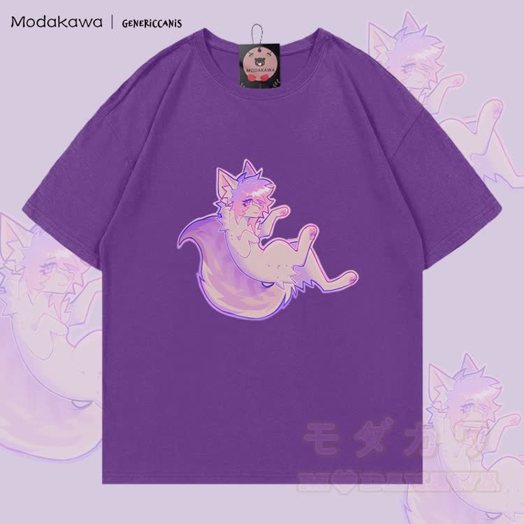 MODAKAWA X genericcanis Fox Graphic 100% Cotton T-shirt - Purple - 5XL - image 1