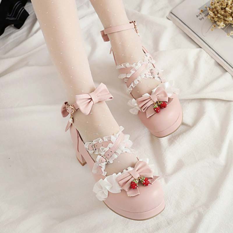 Lace Bow Lolita Kitten Heel Mary Janes Shoes