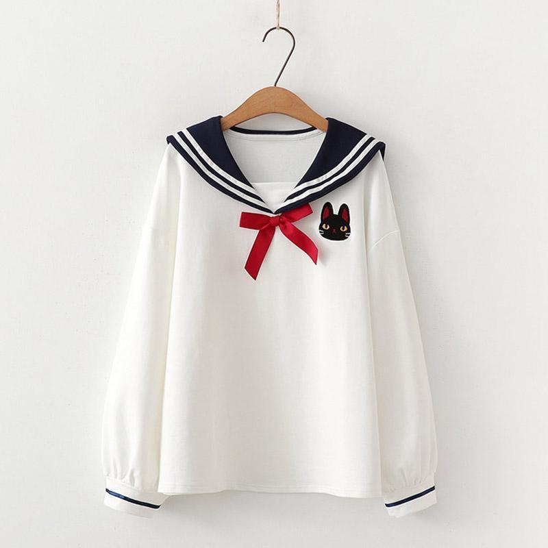 College Style Sailor Collar Bow Shirt