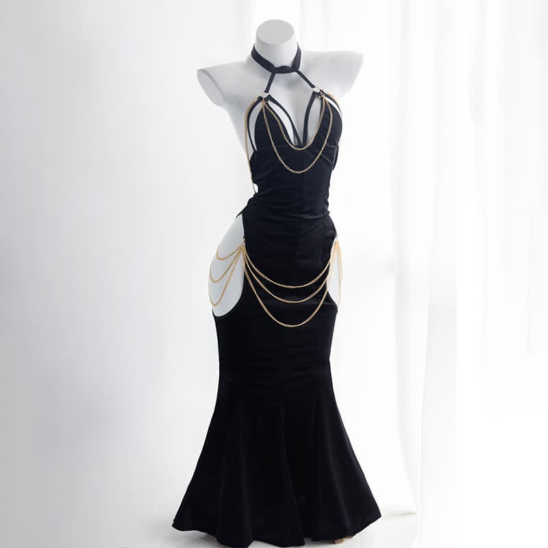 Sexy Halter Hollow Out Backless Chain Fishtail Dress⁠ – MODAKAWA