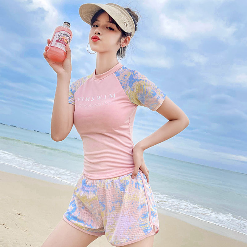 Letter Print Two Pieces T Shirt Shorts Swimsuit