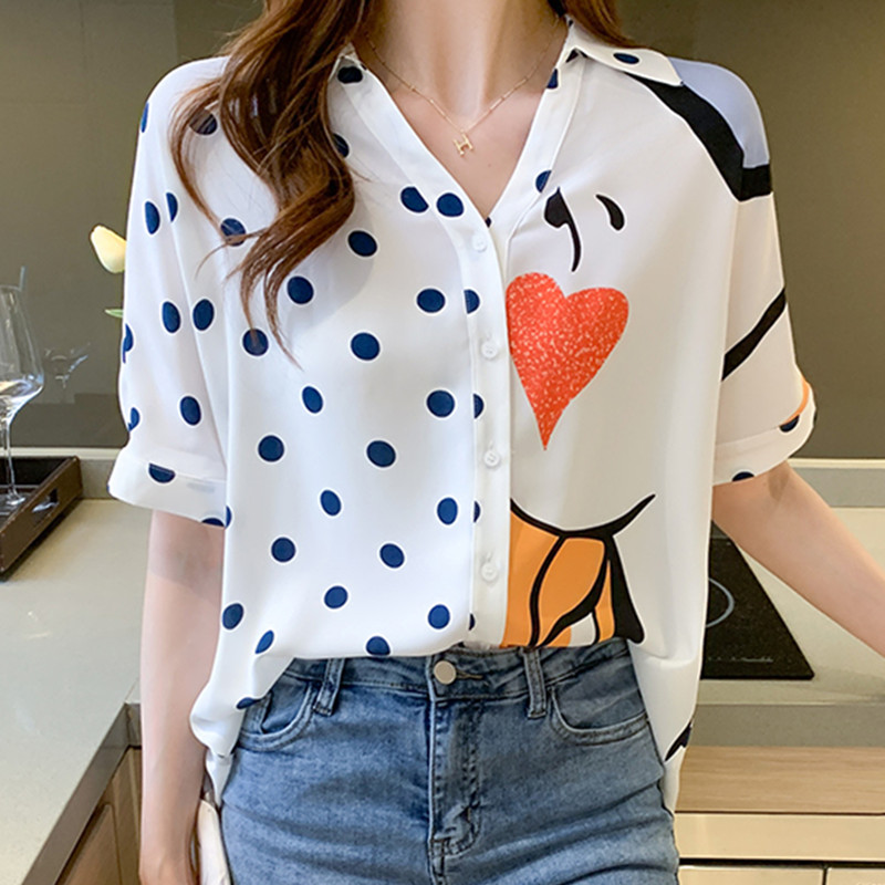 Vintage Polka Dot V-Neckline Blouse