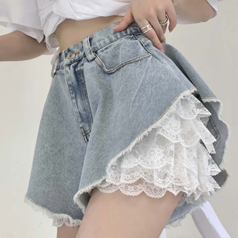 High waisted jean outlet shorts with lace