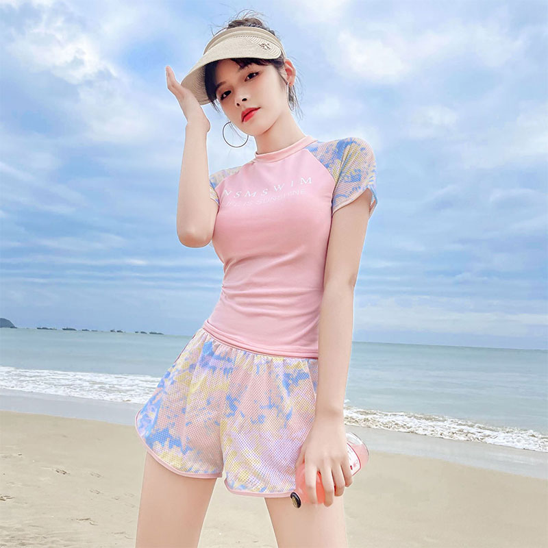 Letter Print Two Pieces T Shirt Shorts Swimsuit