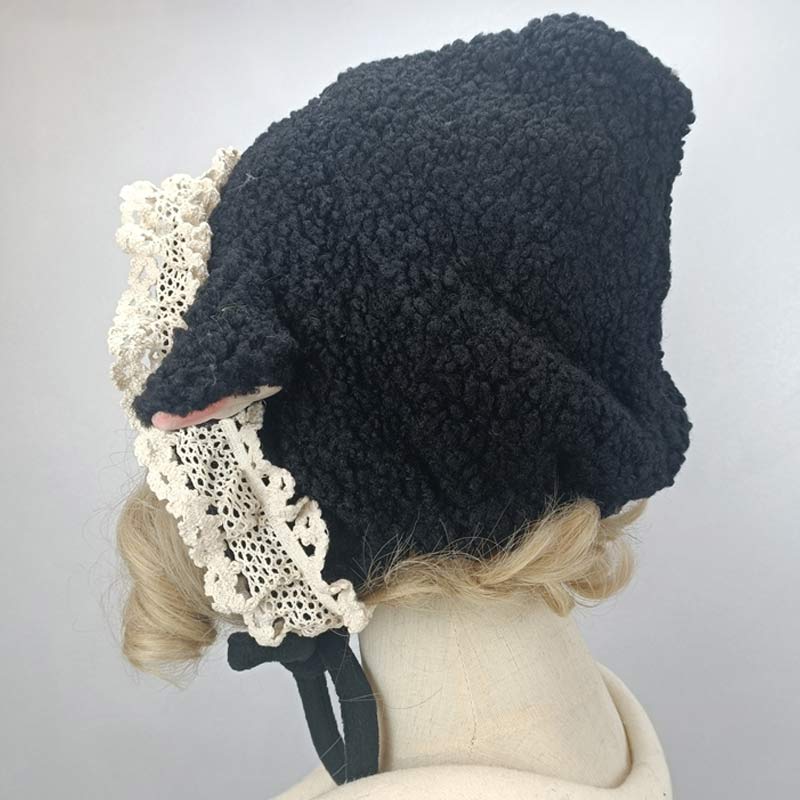 Knitted Lolita Bonnet Warm Hood Girly Girls Solid Hat Kawaii