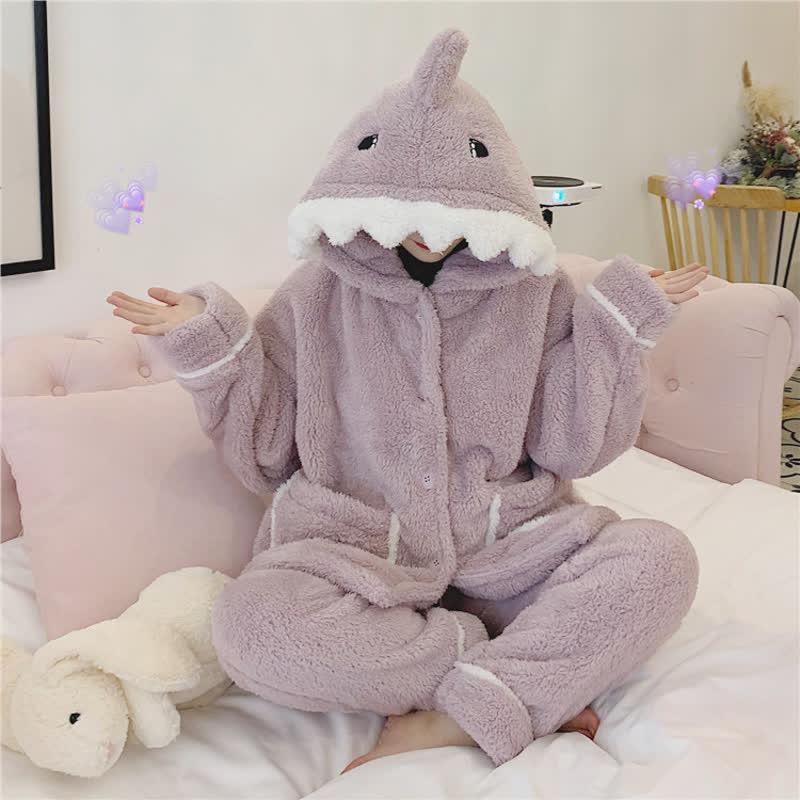 Kawaii Cartoon Shark Plush Hooded Pajamas Dress