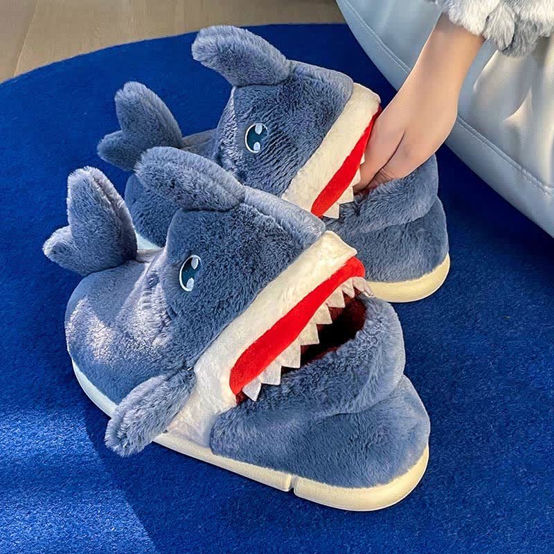 Cartoon Shark Blue Plush Slippers