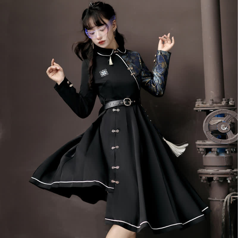 white christmas dresses Black Cutout Ring Strappy Maxi Dress with Gold Chain Detail 10 main image 0