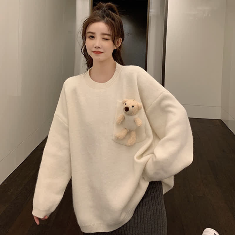 Sweater with teddy discount bear in pocket