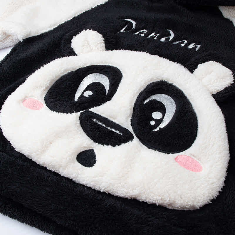 Plus Size Panda Embroidery Towel T-shirt And Plaid Pajama Set