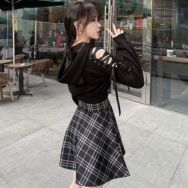 High Waist Plaid Lace Up Skirt