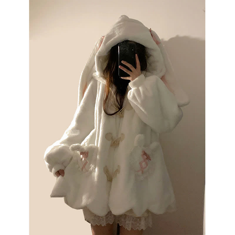 Kawaii Bunny Ears Velvet Loose Hooded Coat Outerwear MODAKAWA