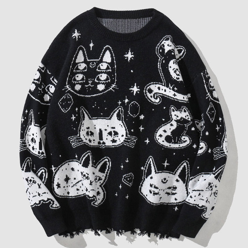 Cat print sweater hot sale