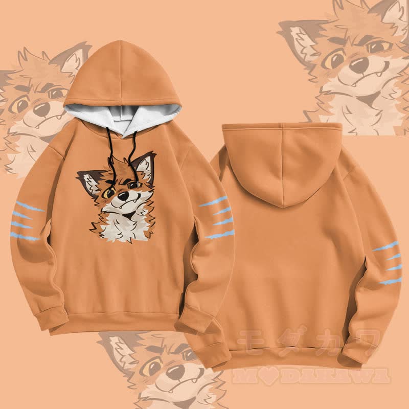 MODAKAWA X atka Funny Fox Graphic All Over Print Pullover Hoodie