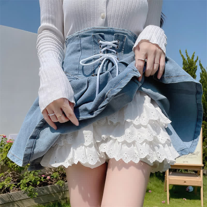 White denim hotsell skirt lace