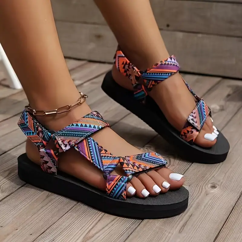 women s tribal pattern flat sandals lightweight open toe details 2