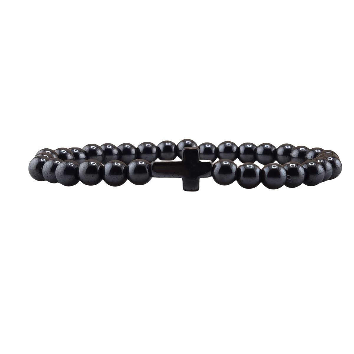 Hematite Cross 6MM Gemstone Beads Stretch Bracelets 