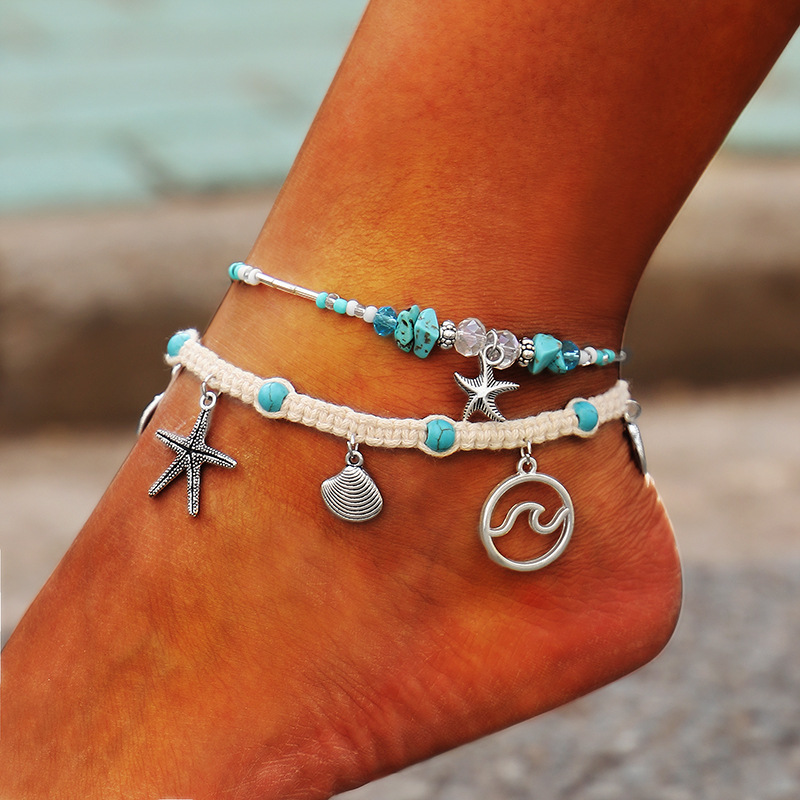 Turquoise Anklet Charm Beads Sea Handmade Boho Foot Jewelry for Women Girl