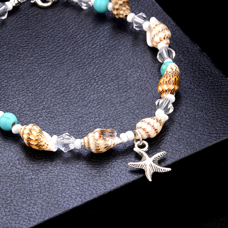 Turquoise Conch Anklet Multilayer Charm Beads Sea Handmade Boho Foot Jewelry for Women Girl