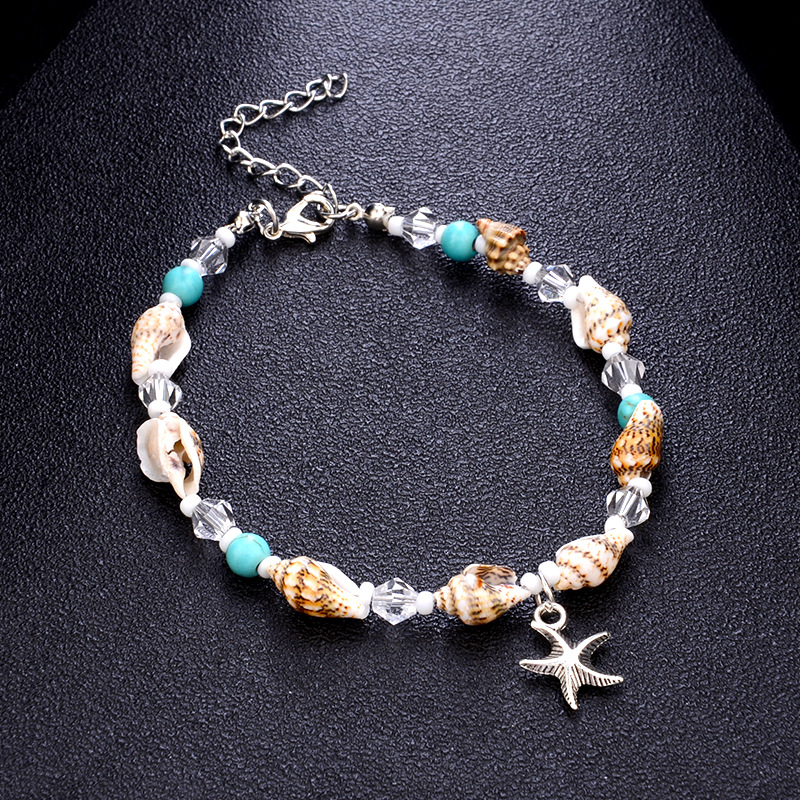 Turquoise Conch Anklet Multilayer Charm Beads Sea Handmade Boho Foot Jewelry for Women Girl