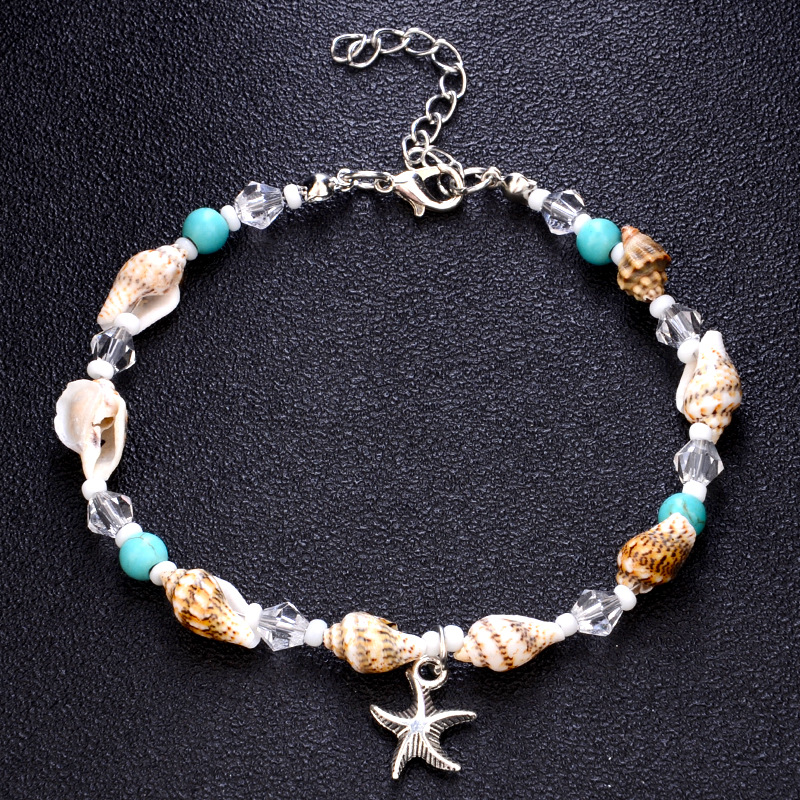 Turquoise Conch Anklet Multilayer Charm Beads Sea Handmade Boho Foot Jewelry for Women Girl