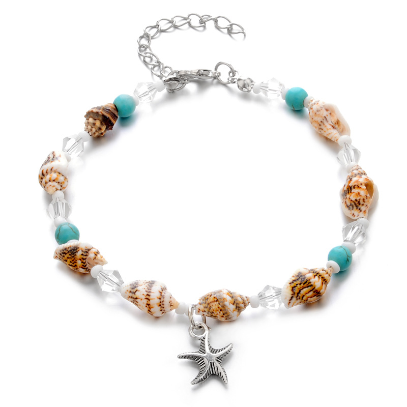 Turquoise Conch Anklet Multilayer Charm Beads Sea Handmade Boho Foot Jewelry for Women Girl