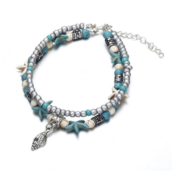 Anklet Multilayer Charm Beads Sea Handmade Boho Anklet Foot Jewelry for Women Girl