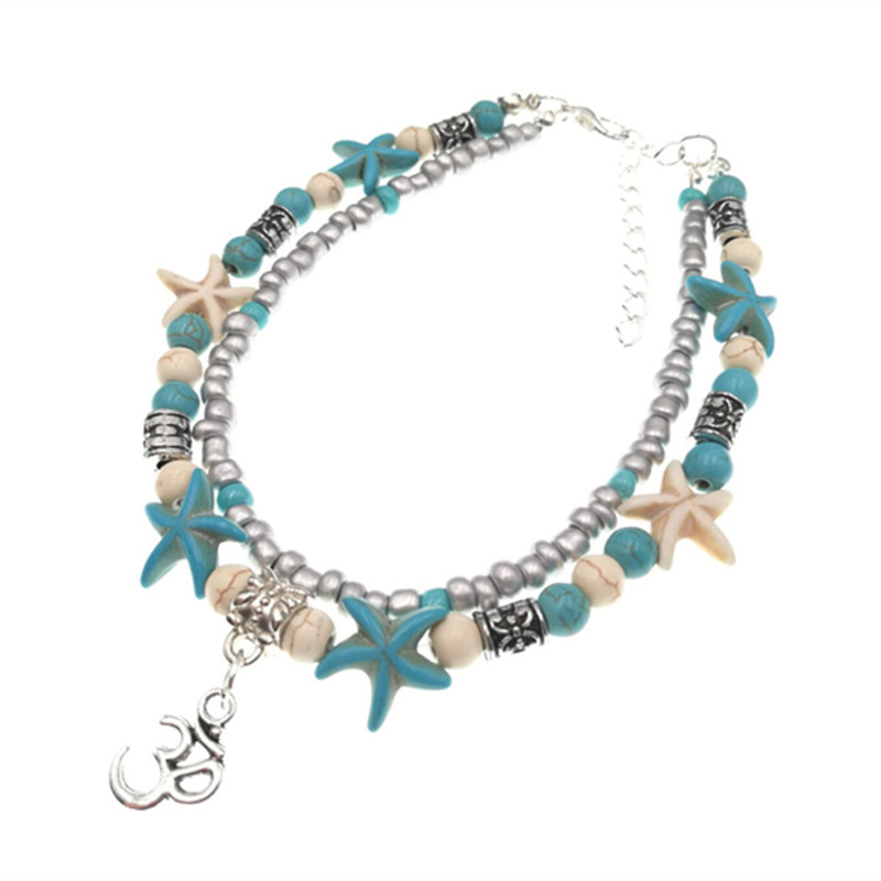 Anklet Multilayer Charm Beads Sea Handmade Boho Anklet Foot Jewelry for Women Girl