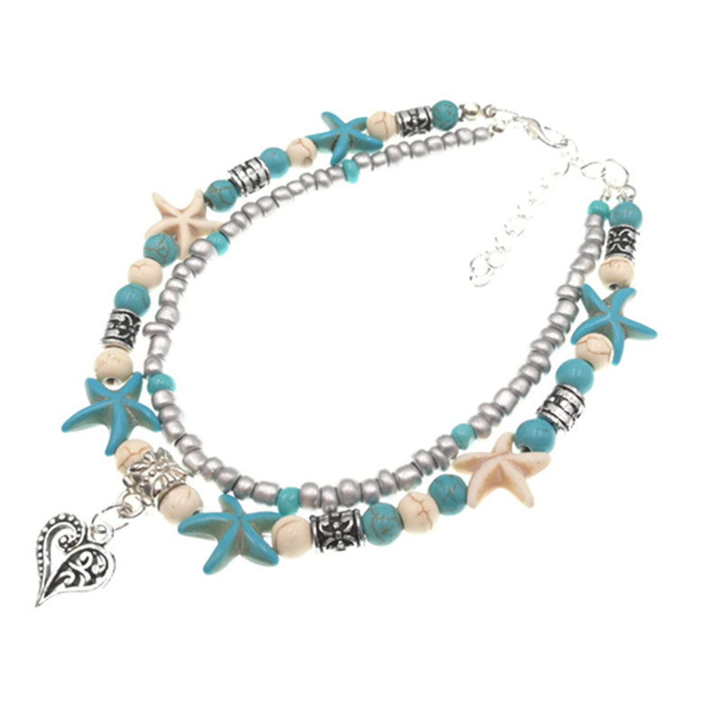 Anklet Multilayer Charm Beads Sea Handmade Boho Anklet Foot Jewelry for Women Girl