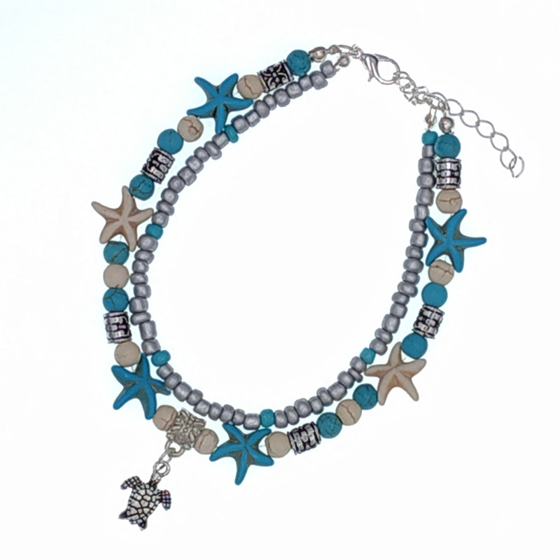 Anklet Multilayer Charm Beads Sea Handmade Boho Anklet Foot Jewelry for Women Girl