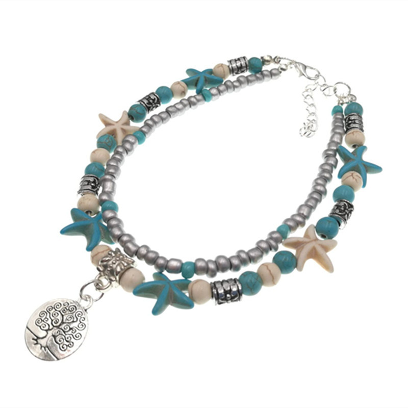Anklet Multilayer Charm Beads Sea Handmade Boho Anklet Foot Jewelry for Women Girl