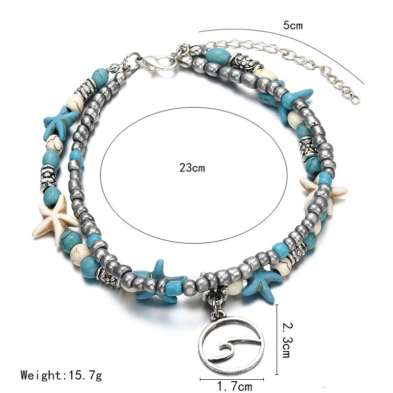 Anklet Multilayer Charm Beads Sea Handmade Boho Anklet Foot Jewelry for Women Girl