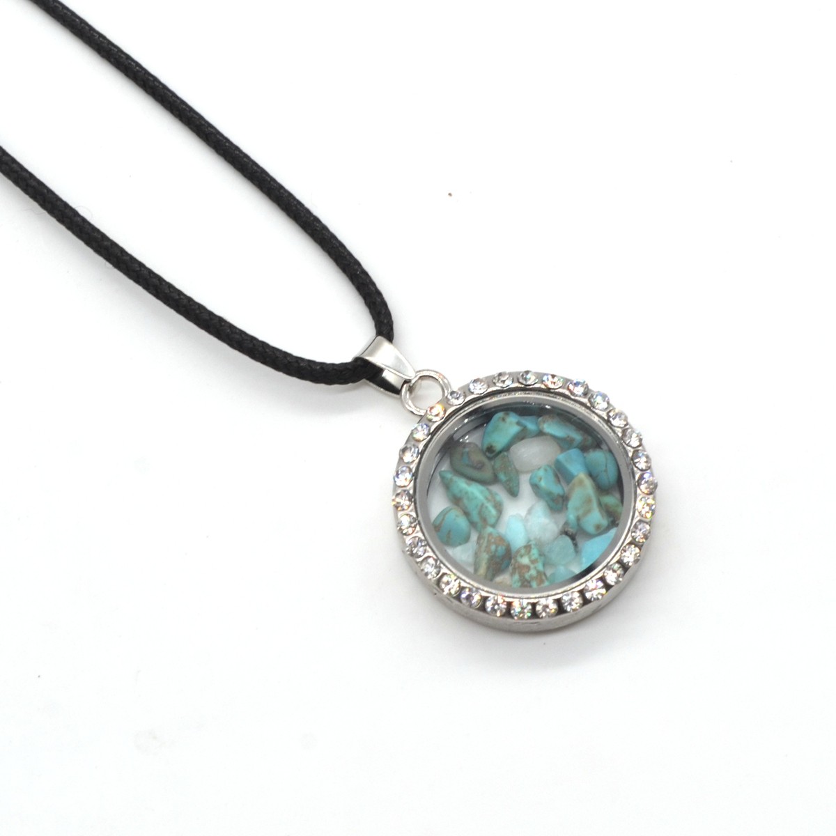 Natural Raw Gemstone 30MM Living Floating Memory Glass Locket Pendant Necklace 24" Chain