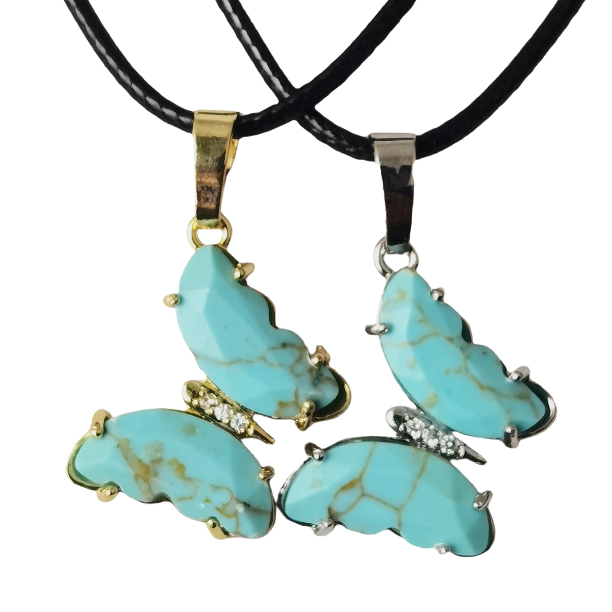 Natural Gemstone Butterfly Pendant Necklace with 45cm Black Cord SN1630-45F01