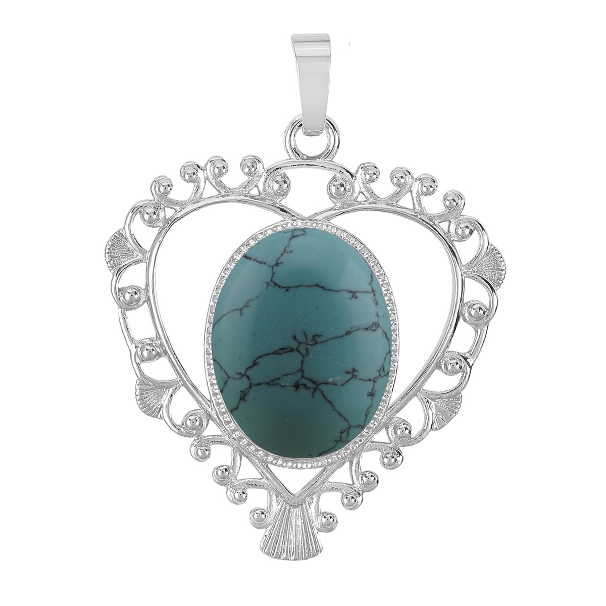 Silver Love Heart Pendant 35x46mm for Making jewelry necklace with 15x18MM natural Gemstone CABs