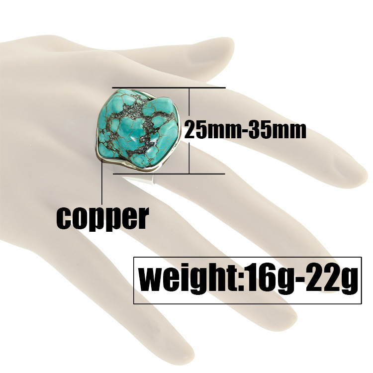 Turquoise Gemstone Rings for Women Girls Adjustable Fashion Silver Alloy Metal Ring