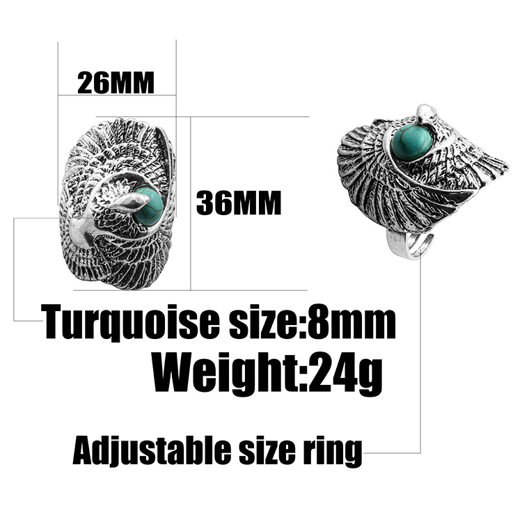 Turquoise Gemstone Rings for Women Girls Adjustable Fashion Silver Alloy Metal Ring