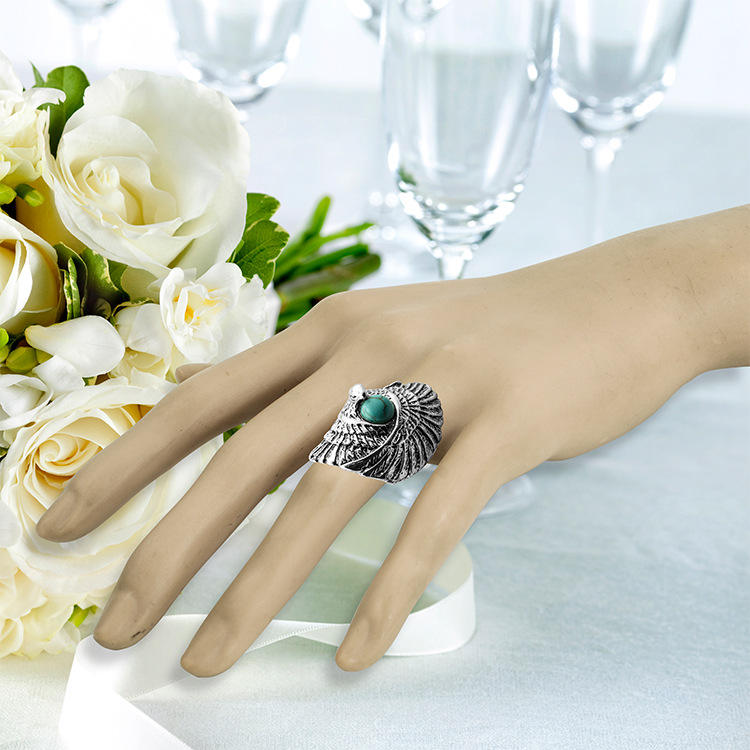 Turquoise Gemstone Rings for Women Girls Adjustable Fashion Silver Alloy Metal Ring