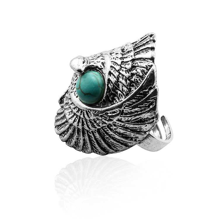 Turquoise Gemstone Rings for Women Girls Adjustable Fashion Silver Alloy Metal Ring