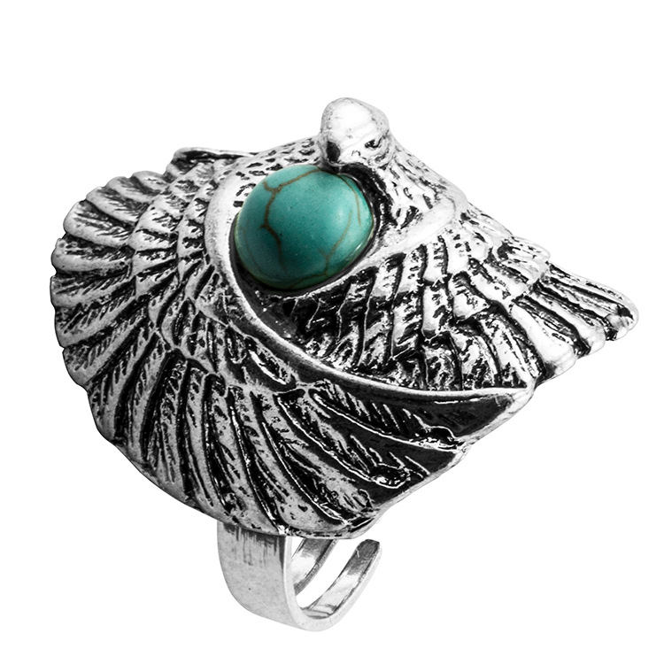 Turquoise Gemstone Rings for Women Girls Adjustable Fashion Silver Alloy Metal Ring