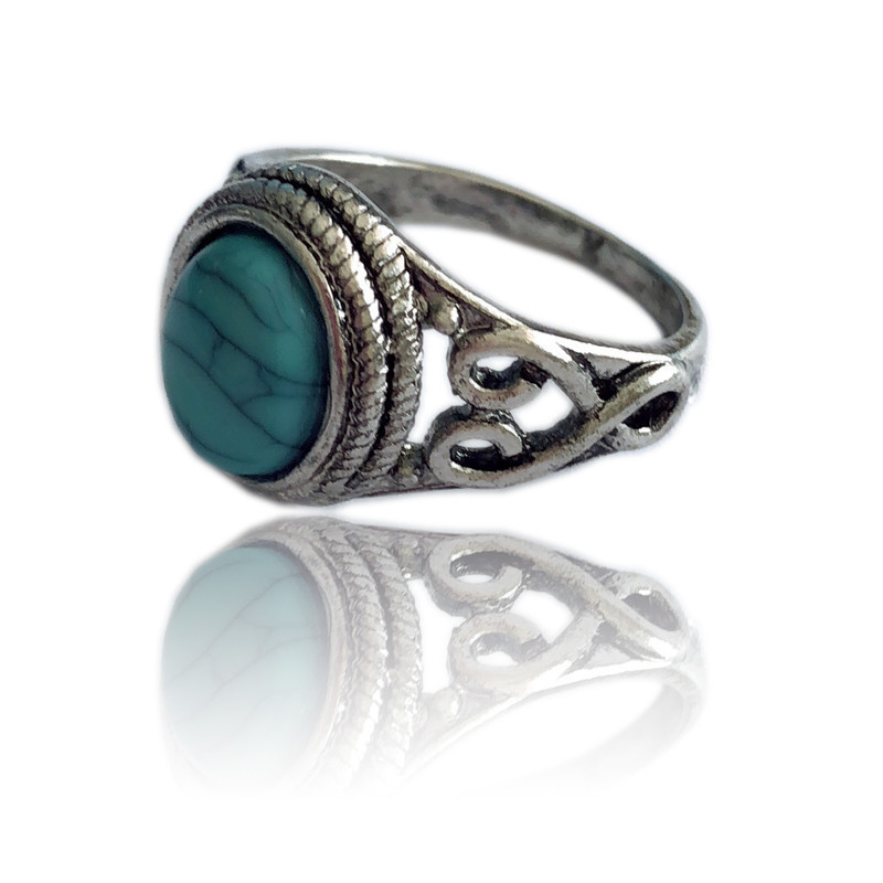 Turquoise Gemstone Rings for Women Girls Adjustable Fashion Silver Alloy Metal Ring