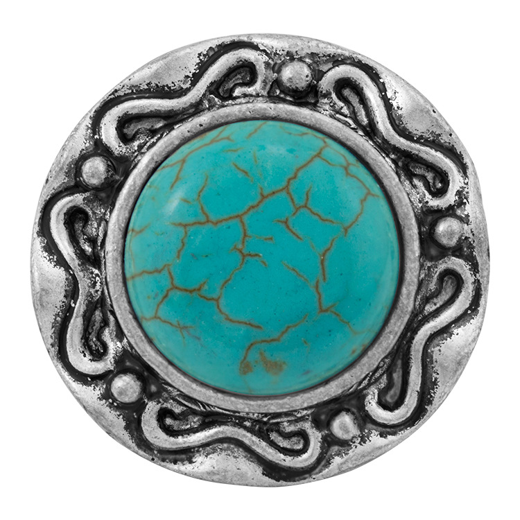 Turquoise Gemstone Rings for Women Girls Adjustable Fashion Silver Alloy Metal Ring