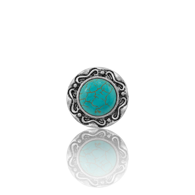 Turquoise Gemstone Rings for Women Girls Adjustable Fashion Silver Alloy Metal Ring